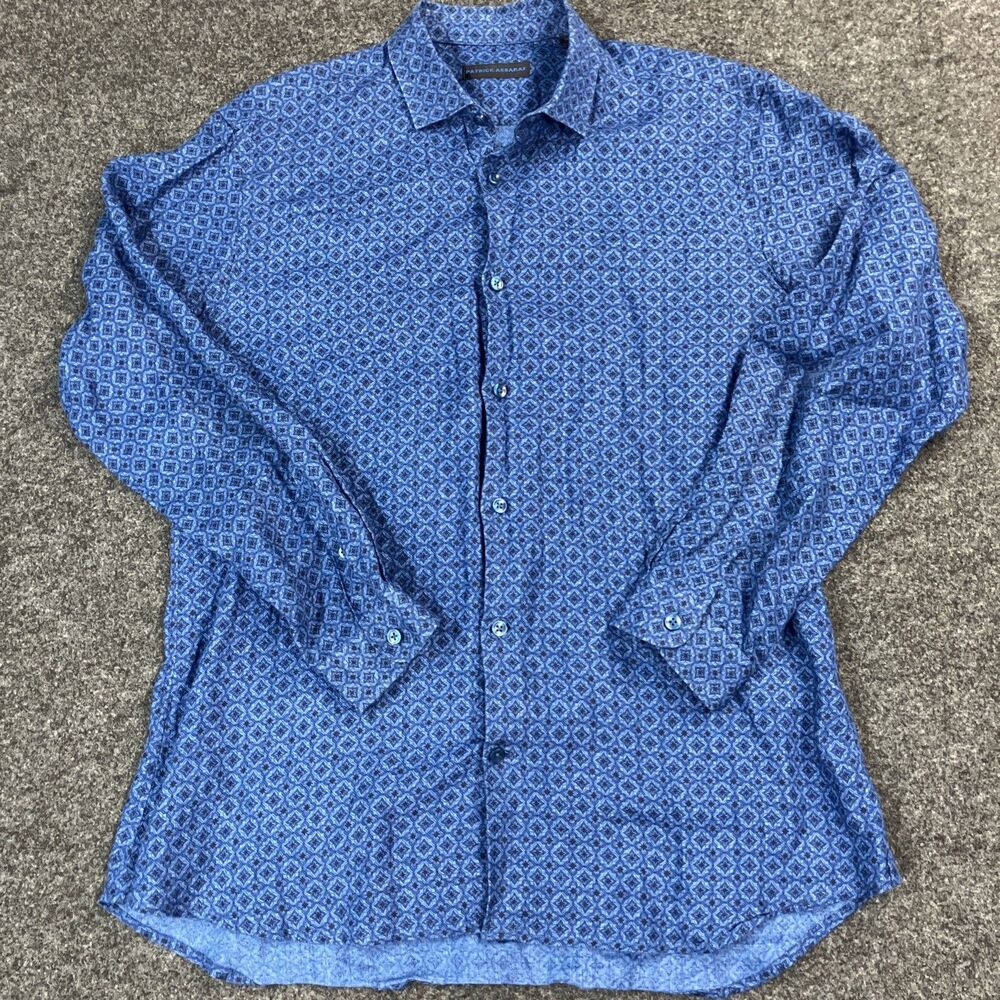 Patrick Assaraf Shirt Mens Medium Blue Linen Button Down Long Sleeve Casual
